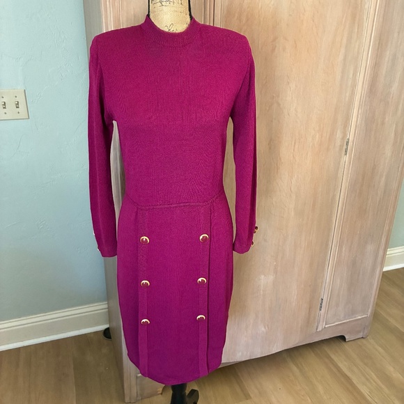 St. John Dresses & Skirts - St. John Vintage 80’s Santana Knit Long Sleeve Sweater Dress pink burgundy 4